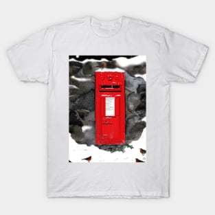 Red Royal Mail POST BOX. Christmas/ Winter Illustration. Robins. T-Shirt